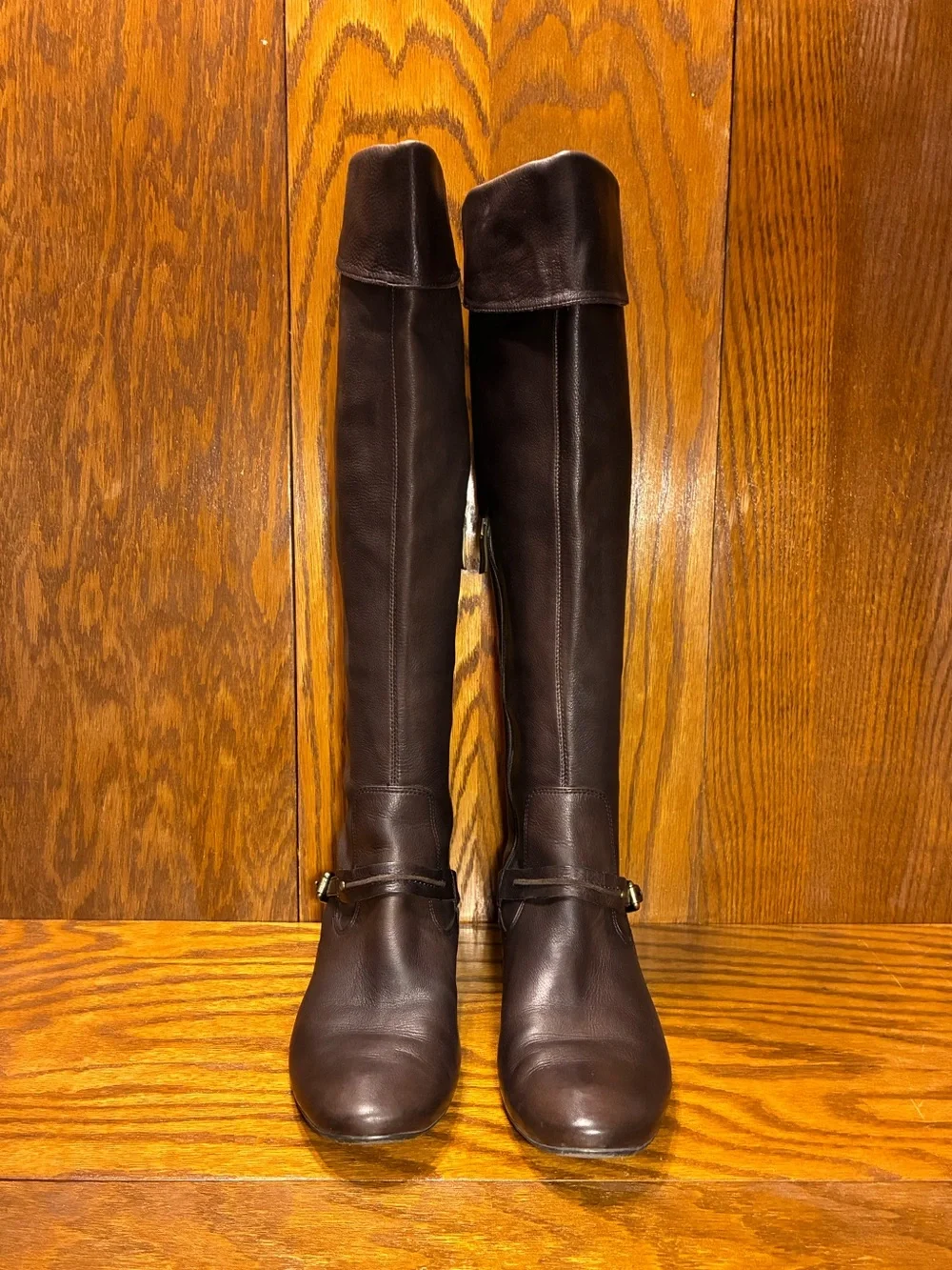 Y2K VTG Via Spiga Over The Knee Fold Over Cuff Hidden Wedge Riding Boots Brown